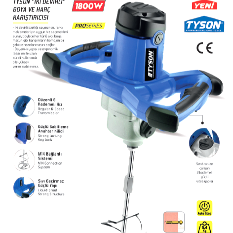 TYSON BOYA VE HARÇ KARIŞTIRICI 1800WATT İKİ DEVİRLİ